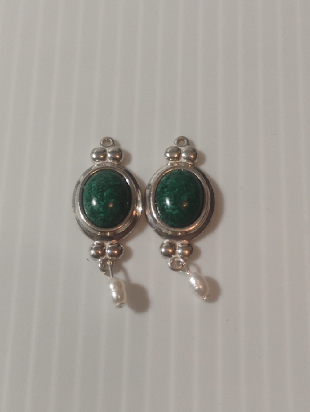 Vintage CCO Sterling Silver Earring Charms: Green With Pearl Dangle